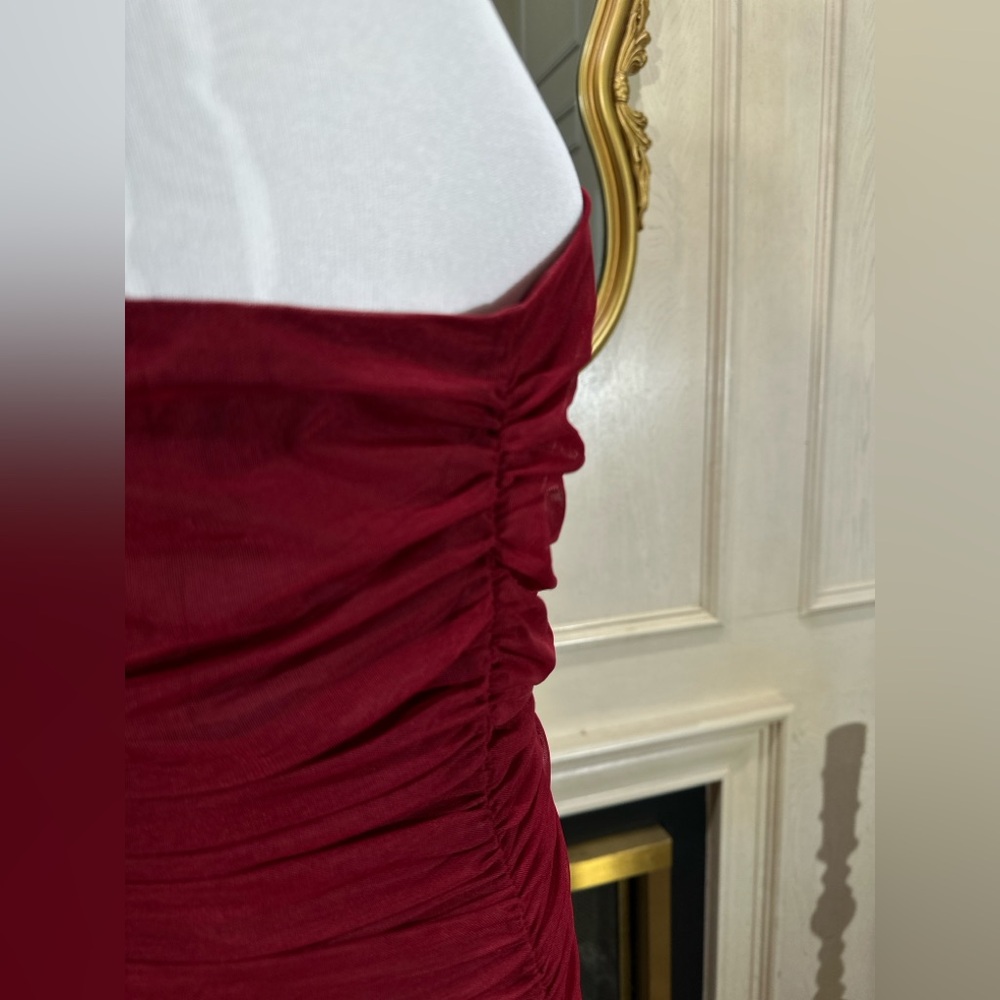 Gianni Bini Red Ruched Mesh One Shoulder Bodycon Dress XL Asymmetrical Cocktail - Picture 8 of 10